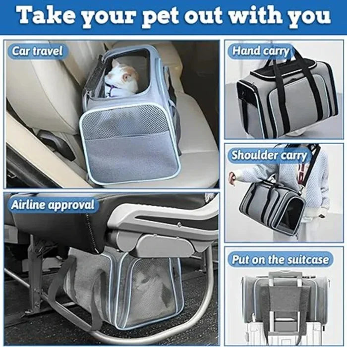 Breathable Portable Pet Carrier Bag for Traveling with Your Pet: gray, black cat, practical modern style