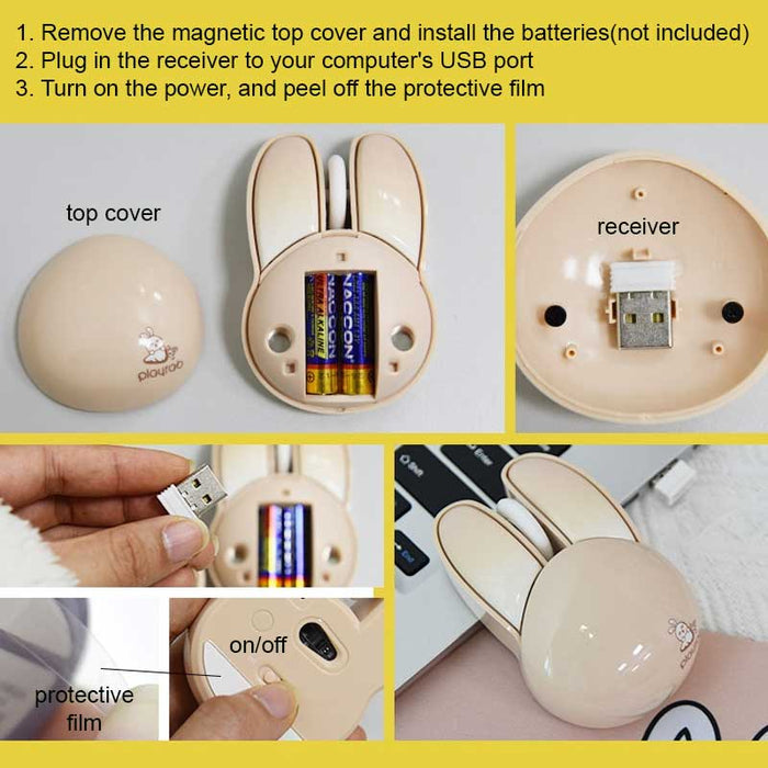 Bunny Ears Wireless Mouse by Mofii: pastel pink, white bunny/rabbit, kawaii style
