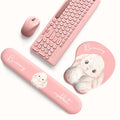 Bunny Mouse Pad & Keyboard Wrist Rest: pastel pink, white bunny, kawaii, cartoon style