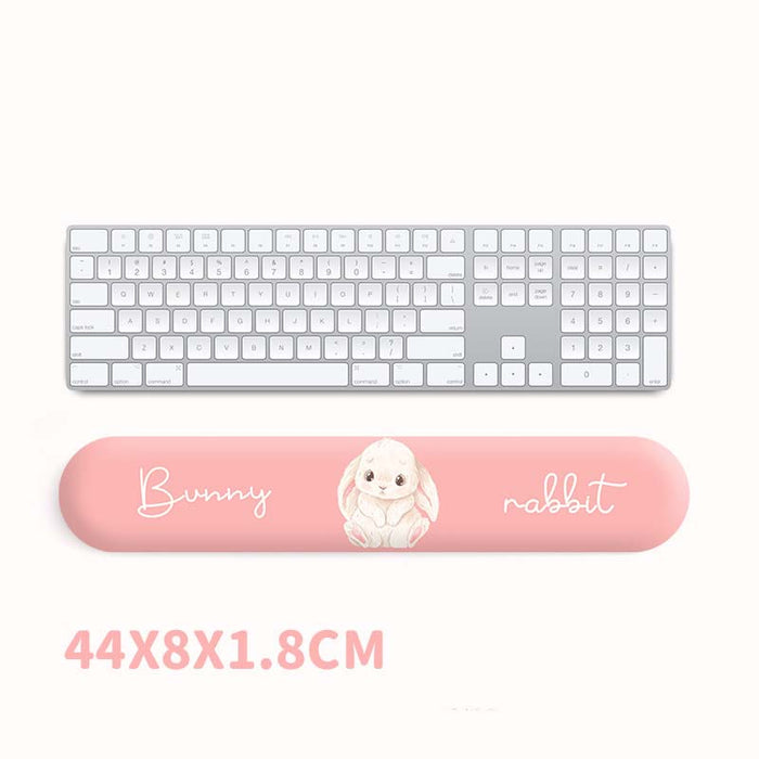 Bunny Mouse Pad & Keyboard Wrist Rest: pastel pink, white bunny, kawaii, cartoon style