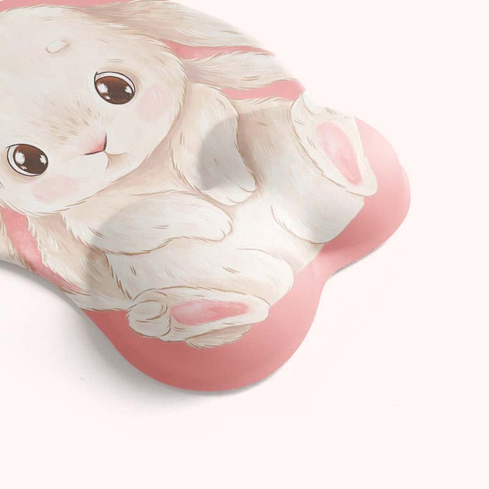 Bunny Mouse Pad & Keyboard Wrist Rest: pastel pink, white bunny, kawaii, cartoon style