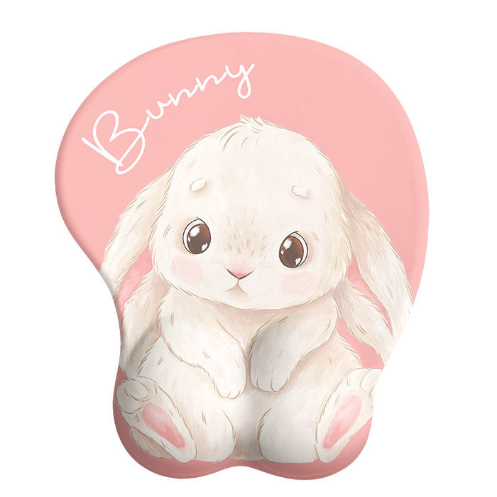 Bunny Mouse Pad & Keyboard Wrist Rest: pastel pink, white bunny, kawaii, cartoon style