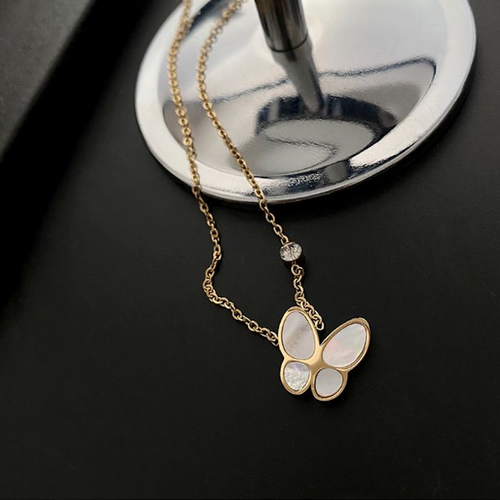 Butterfly Pendant Necklace for Women: gold, white butterfly, delicate, minimal, feminine style