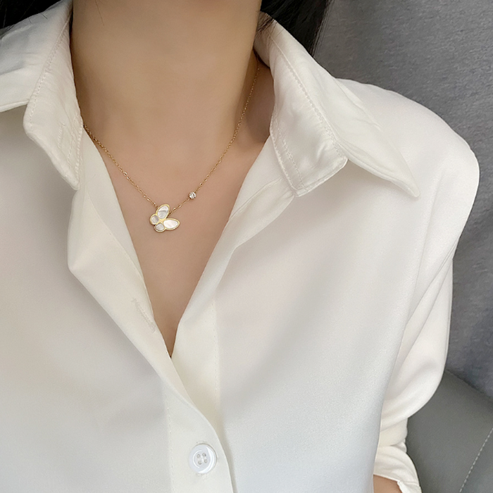 Butterfly Pendant Necklace for Women: gold, white butterfly, delicate, minimal, feminine style