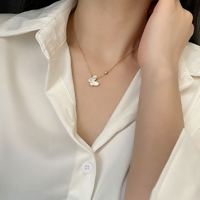 Butterfly Pendant Necklace for Women: gold, white butterfly, delicate, minimal, feminine style