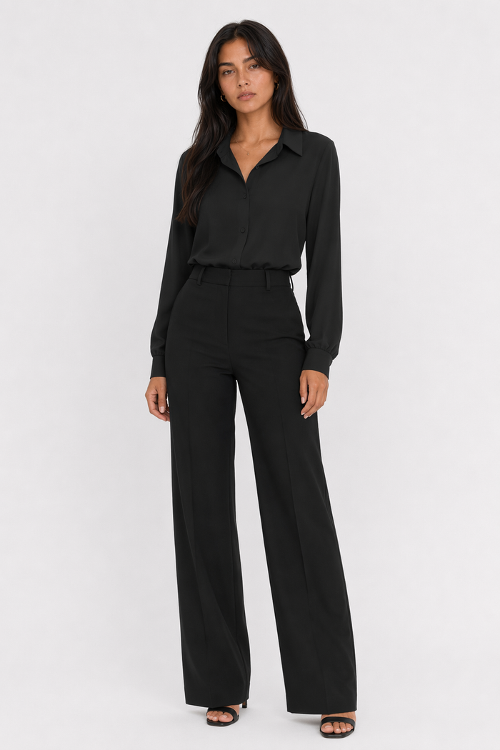 Button-Up Blouse for Women's Business Attire Black