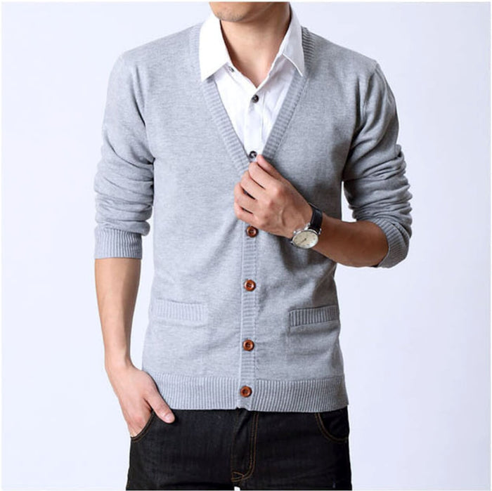 Button Up Cardigan for Men: light gray, white button-front cardigan sweater, minimal casual style