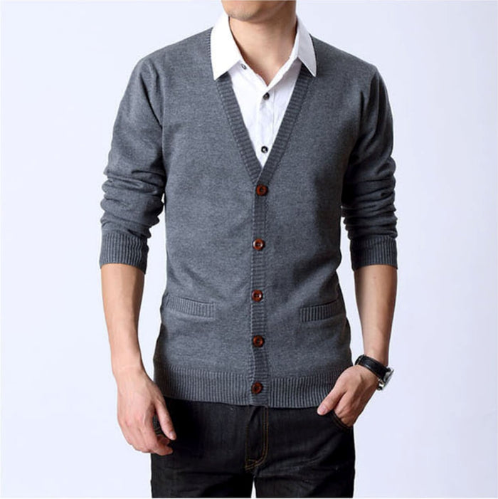 Button Up Cardigan for Men: light gray, white button-front cardigan sweater, minimal casual style
