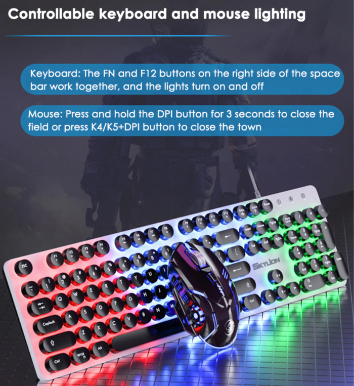 BX9 Gaming USB Wired Keyboard Mouse Set with Dragon LED Backlight: white, silver compact keyboard and wired mouse set, futuri