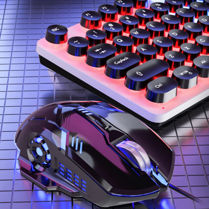 BX9 Gaming USB Wired Keyboard Mouse Set with Dragon LED Backlight: white, silver compact keyboard and wired mouse set, futuri
