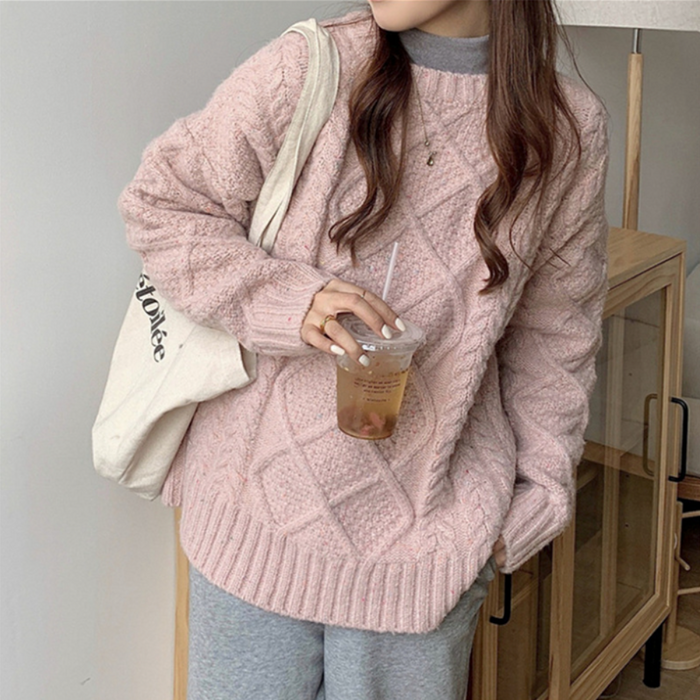 Cable Knit Batwing Sweater for Women: dusty pink sweater, casual cozy style