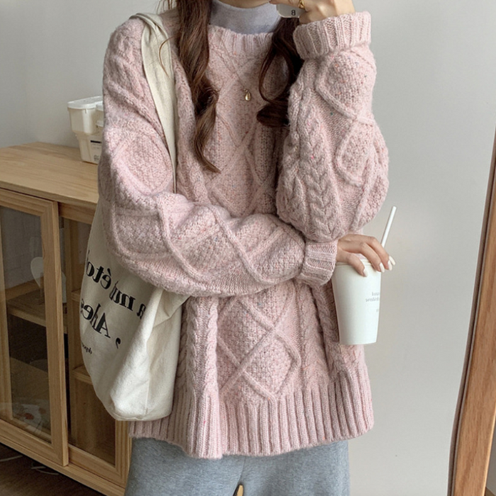 Cable Knit Batwing Sweater for Women: dusty pink sweater, casual cozy style