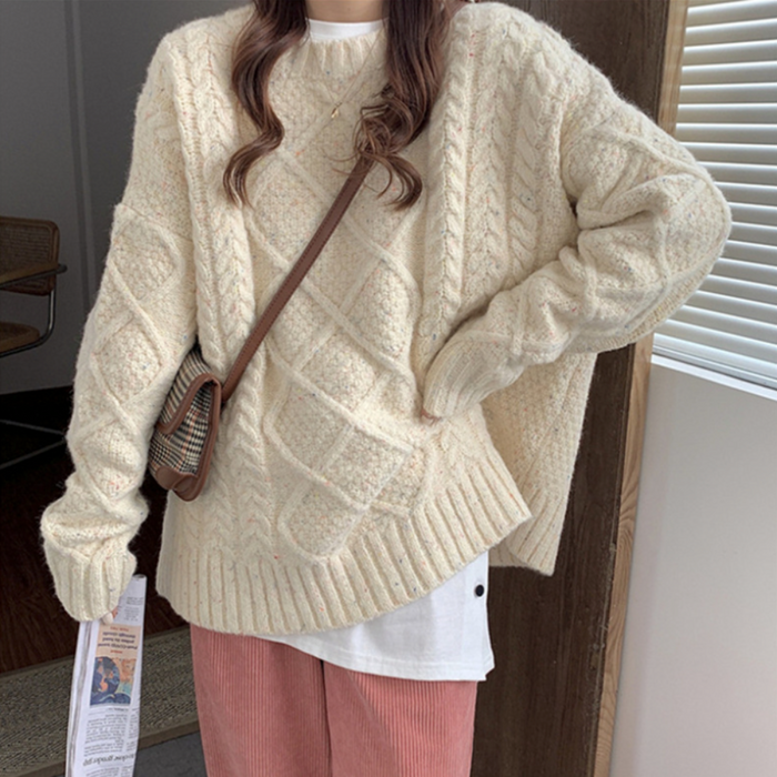 Cable Knit Batwing Sweater for Women: dusty pink sweater, casual cozy style