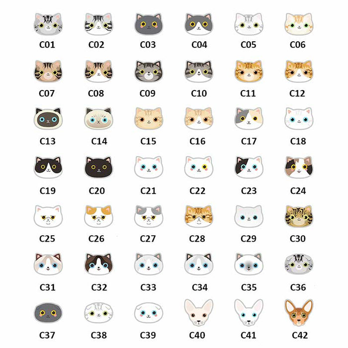 Calico Cat ID Tags with Engraving: white, black cats, kawaii cartoon style