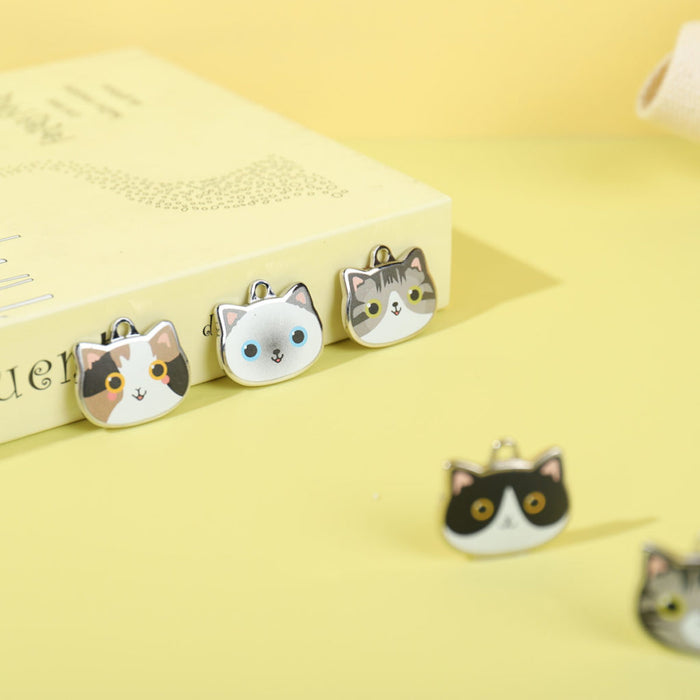 Calico Cat ID Tags with Engraving: white, black cats, kawaii cartoon style