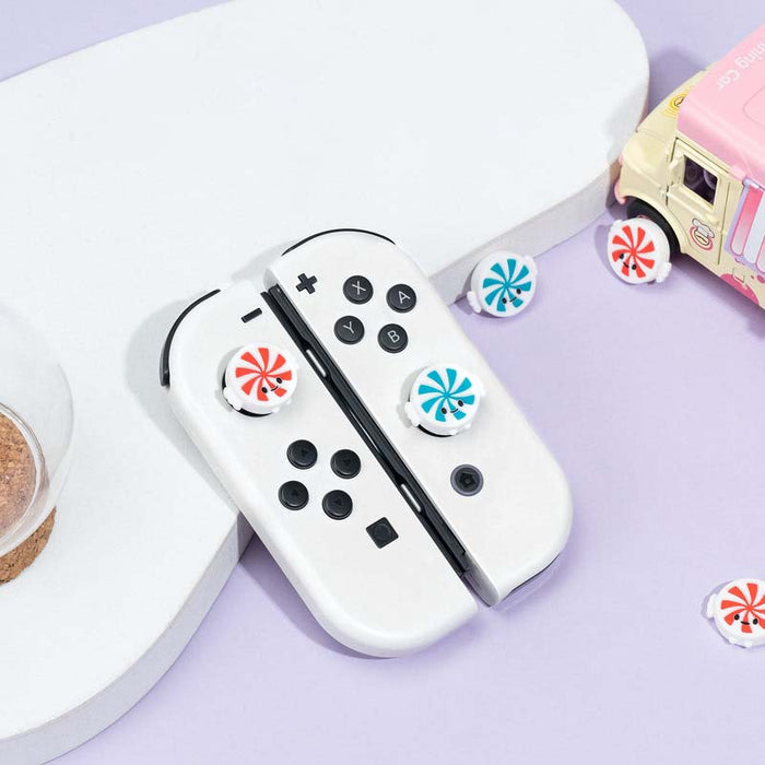 Candy-themed Switch OLED Joystick Caps: white, black game controller covers or decorative controller accessories, cute cartoo