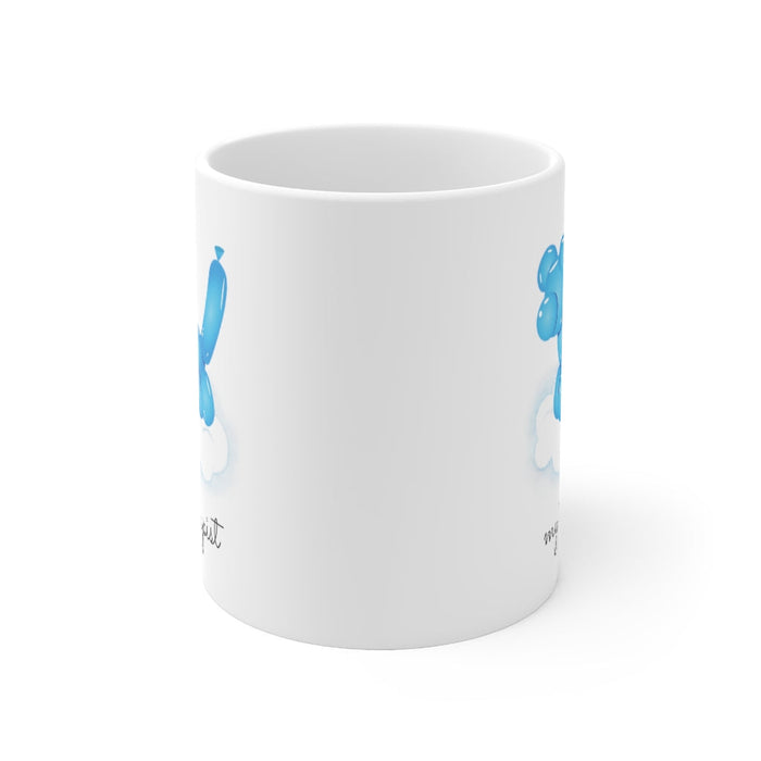 Canine Theme Blue Balloon Mug: white, blue blue balloon dog, cartoon, minimalist style