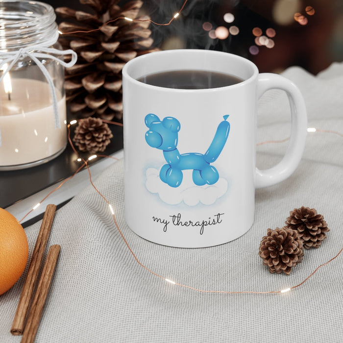 Canine Theme Blue Balloon Mug: white, blue blue balloon dog, cartoon, minimalist style