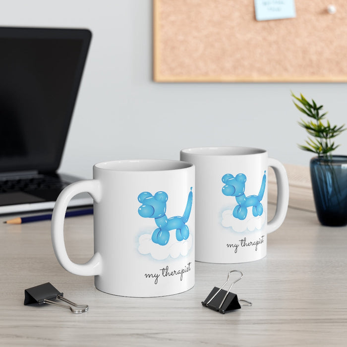 Canine Theme Blue Balloon Mug: white, blue blue balloon dog, cartoon, minimalist style