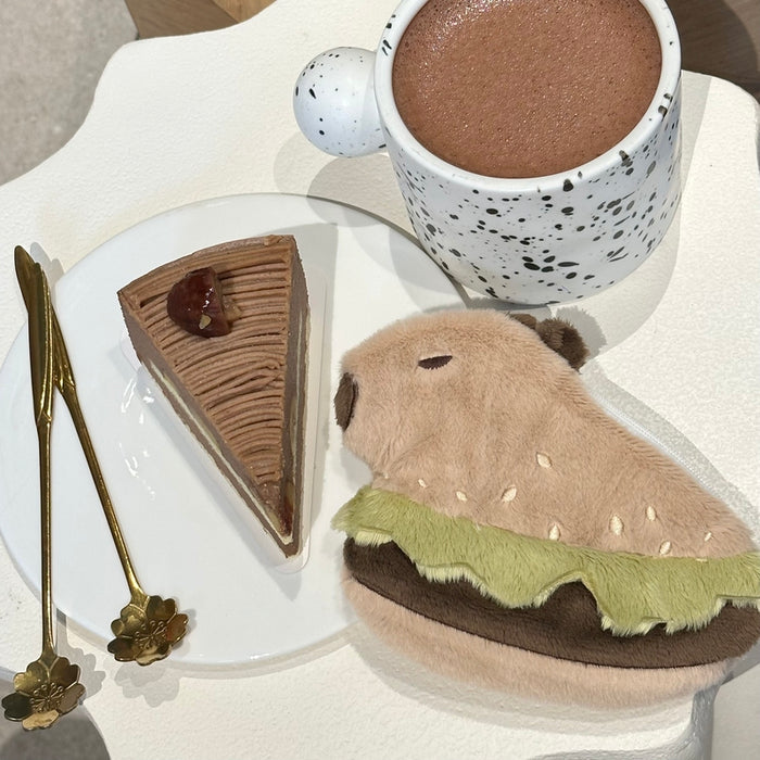 Capybara Burger Coin Purse: Quirky Convenience: light beige, brown capybara, kawaii style