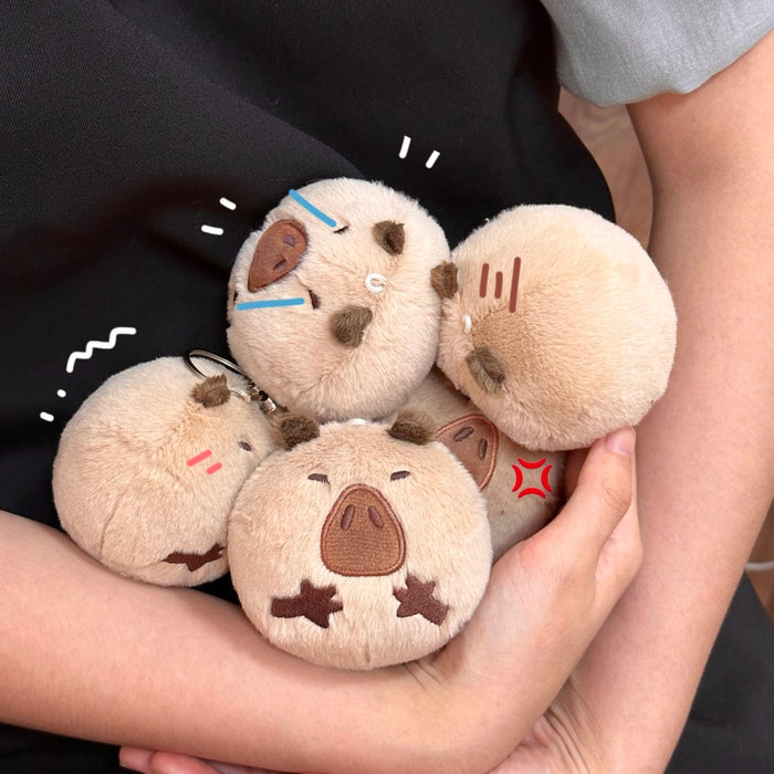Capybara Plush Keychain, Adorable Round Design: light beige, brown cartoon boar, kawaii cartoon style