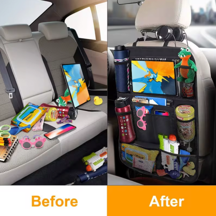 Car Backseat Organizer with Tablet Holder for Touch Screen Devices: black, multicolor car seat back organizer, practical, col