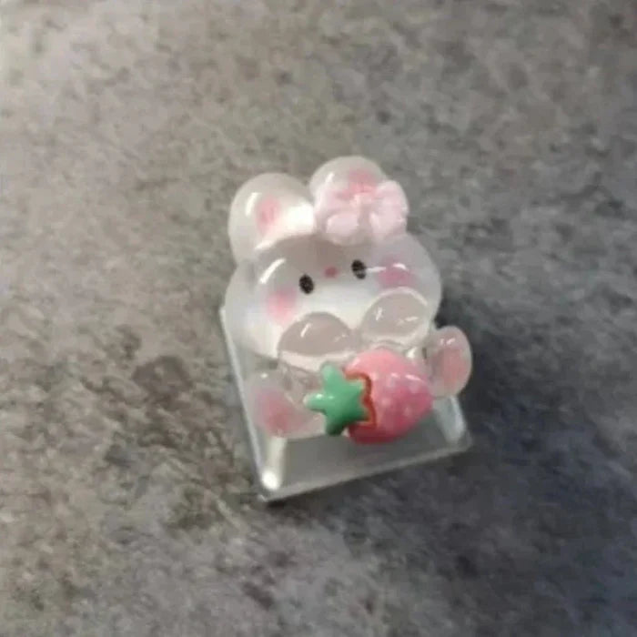 Cartoon Bunny Key Cover: pink, white cute bunny and strawberry theme, kawaii cartoon style