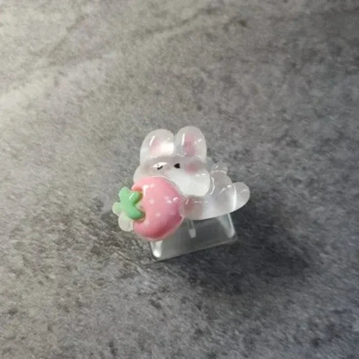 Cartoon Bunny Key Cover: pink, white cute bunny and strawberry theme, kawaii cartoon style