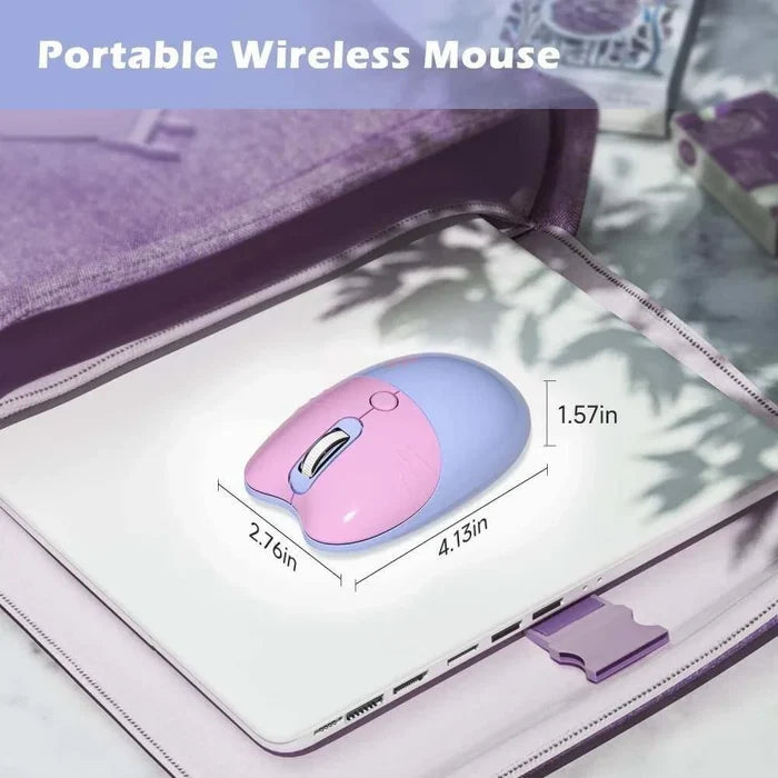 Cartoon Feline Themed Wireless Mouse with Bluetooth 2.4Ghz: pink, lavender blue cat theme, cute cartoon/kawaii style