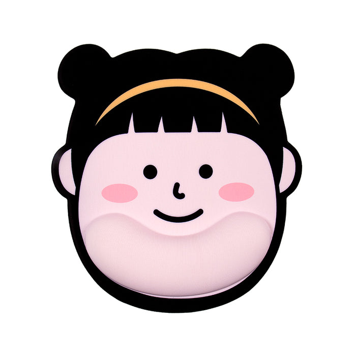 Cartoon Mouse Pad with Wrist Support: black, light pink cartoon girl character, kawaii cartoon style