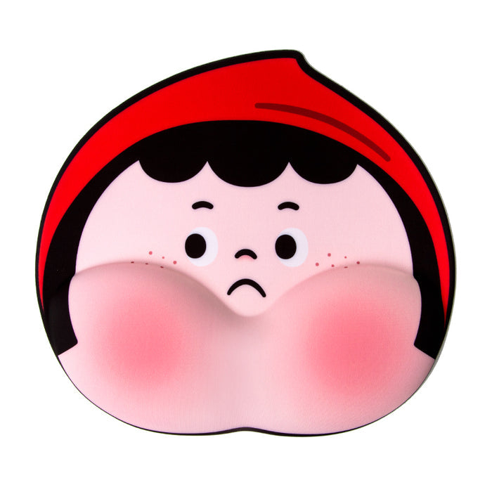 Cartoon Mouse Pad with Wrist Support: black, light pink cartoon girl character, kawaii cartoon style