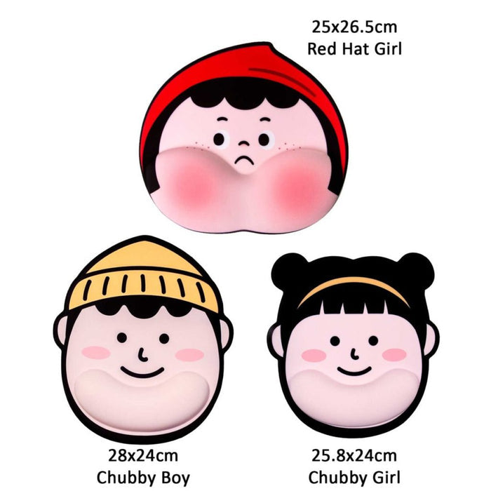Cartoon Mouse Pad with Wrist Support: black, light pink cartoon girl character, kawaii cartoon style