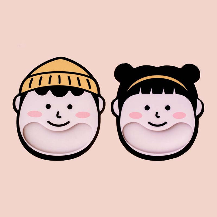Cartoon Mouse Pad with Wrist Support: black, light pink cartoon girl character, kawaii cartoon style