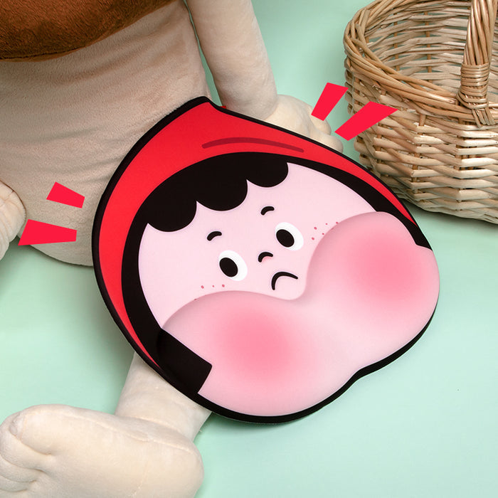 Cartoon Mouse Pad with Wrist Support: black, light pink cartoon girl character, kawaii cartoon style
