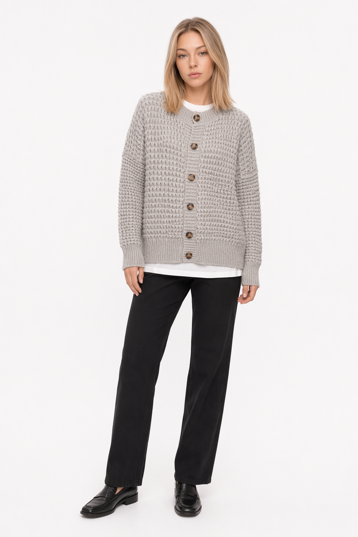 Casual Knit Button-Up Cardigan for Women Gray