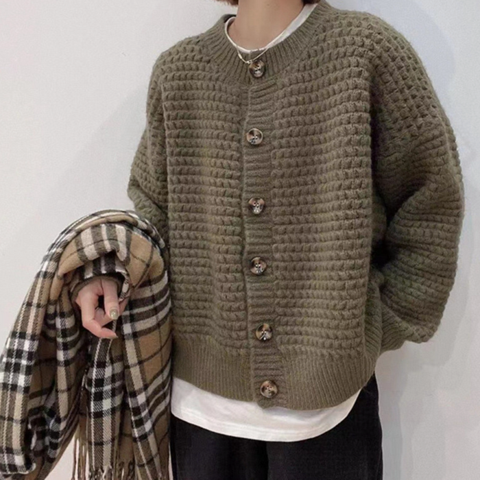 Casual Knit Button-Up Cardigan for Women: light gray, white cardigan sweater, casual minimal style
