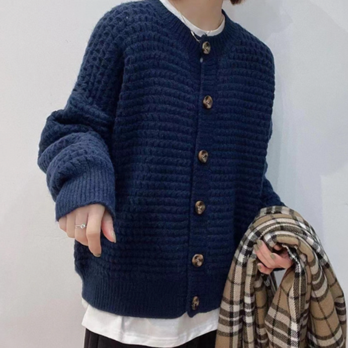 Casual Knit Button-Up Cardigan for Women: light gray, white cardigan sweater, casual minimal style