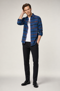 Casual Plaid Shirt with Long Sleeves for Men Blue