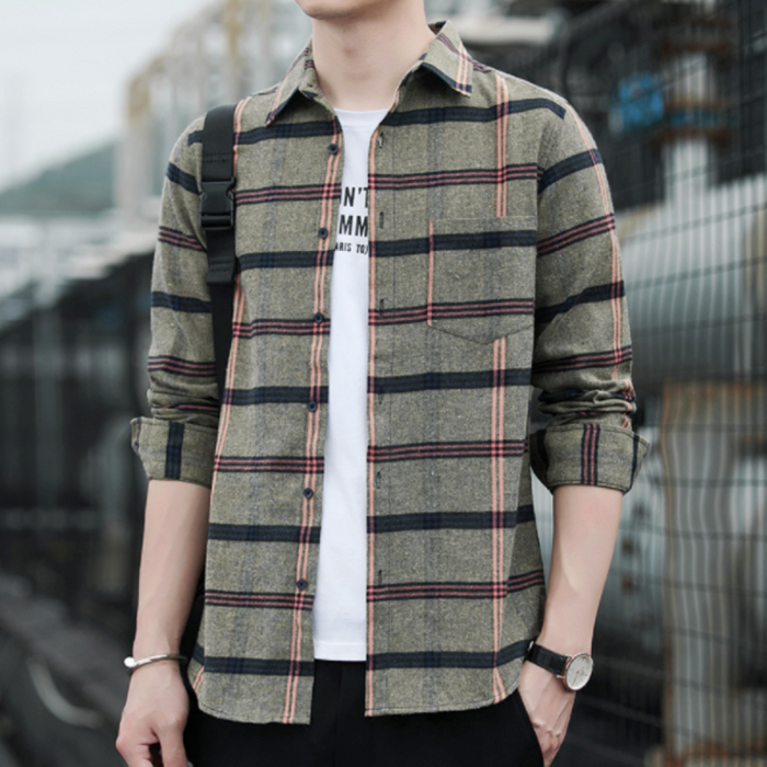 Casual Plaid Shirt with Long Sleeves for Men: blue, black long-sleeve button-up plaid shirt, casual style