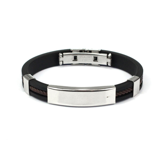 Casual Street Style Stainless Steel Bracelet for Men: black, silver bracelet, minimal style