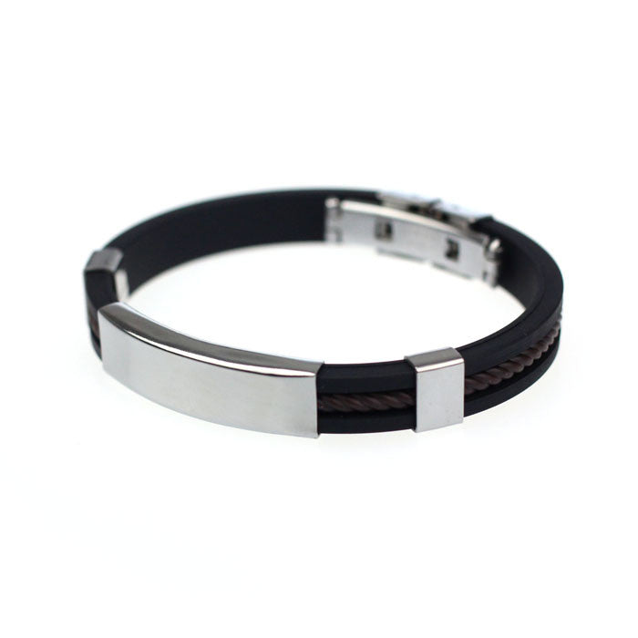 Casual Street Style Stainless Steel Bracelet for Men: black, silver bracelet, minimal style