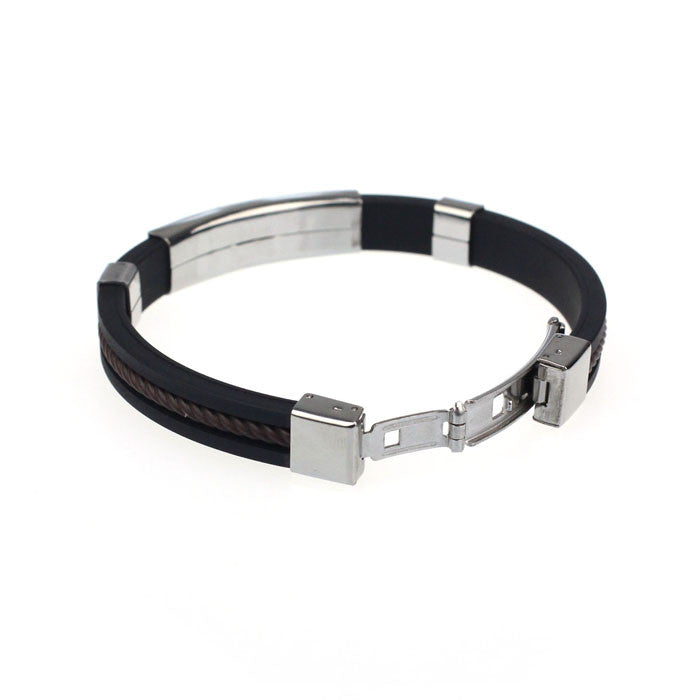 Casual Street Style Stainless Steel Bracelet for Men: black, silver bracelet, minimal style