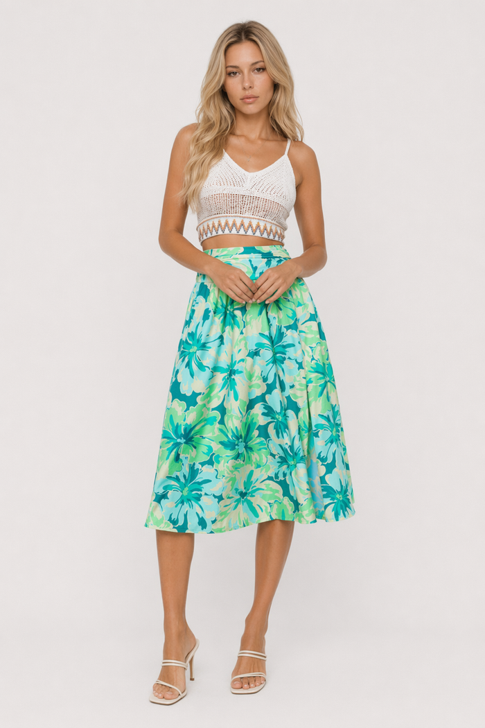 Casual Summer Floral Skirt for Women - Flowy and Distinct Light Green