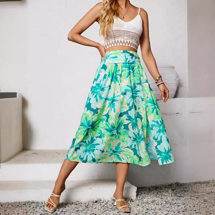 Casual Summer Floral Skirt for Women, Flowy and Distinct: white, blue floral print, casual bohemian style
