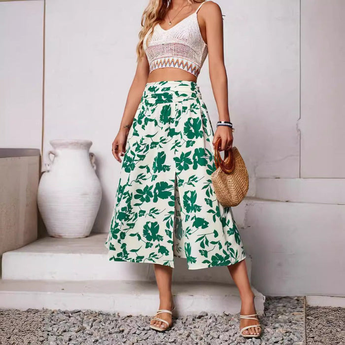 Casual Summer Floral Skirt for Women, Flowy and Distinct: white, blue floral print, casual bohemian style
