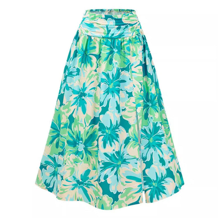 Casual Summer Floral Skirt for Women, Flowy and Distinct: white, blue floral print, casual bohemian style