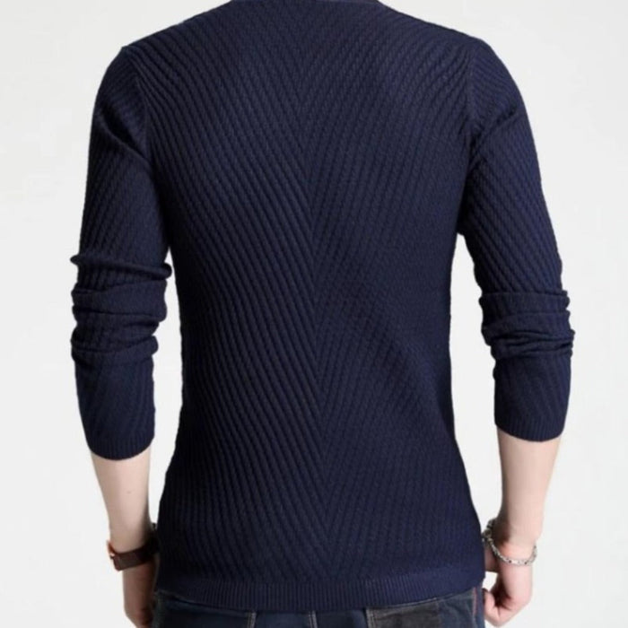 Casual V-Neck Sweater for Men with Buttoned Design: brown, black long-sleeve knit pullover top, minimal casual style