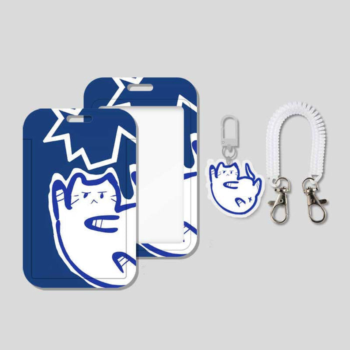Cat Badge Holders: Stylish, Secure, Versatile: dark blue, white cartoon cat character, cartoon, kawaii style