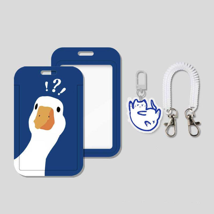 Cat Badge Holders: Stylish, Secure, Versatile: dark blue, white cartoon cat character, cartoon, kawaii style