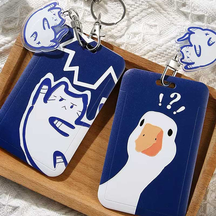 Cat Badge Holders: Stylish, Secure, Versatile: dark blue, white cartoon cat character, cartoon, kawaii style